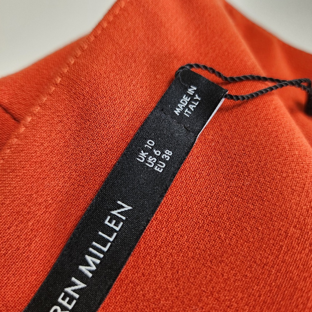 Karen Millen Womens Asymmetric Wrap Midi Skirt Size 6 Orange Made in Italy NWOT - Picture 7 of 12